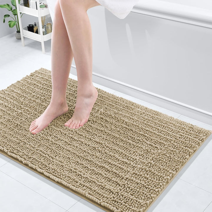 Ivory Chenille Bath Rug – 24"x16" Plush Non-Slip