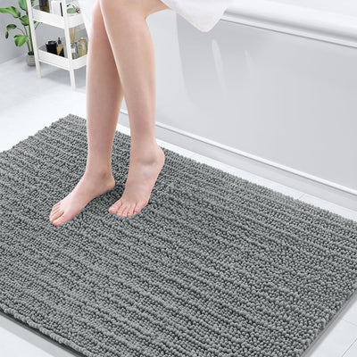 Ivory Chenille Bath Rug – 24"x16" Plush Non-Slip