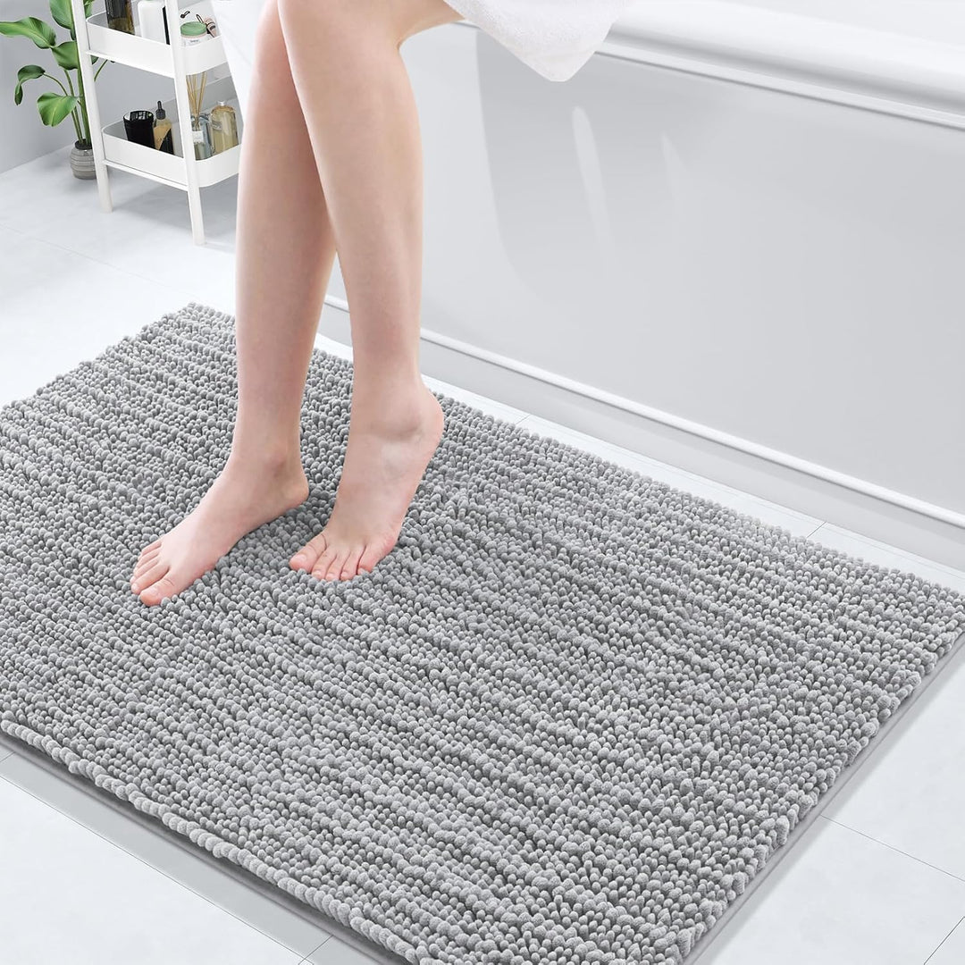 Ivory Chenille Bath Rug – 24"x16" Plush Non-Slip