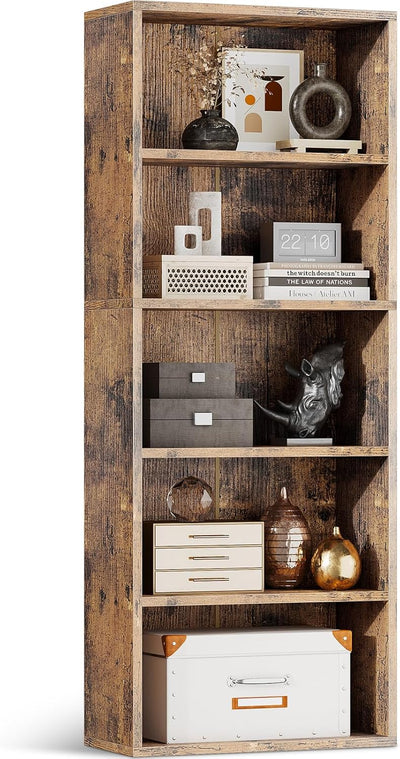 5-Tier Black Open Bookshelf – Tall Storage