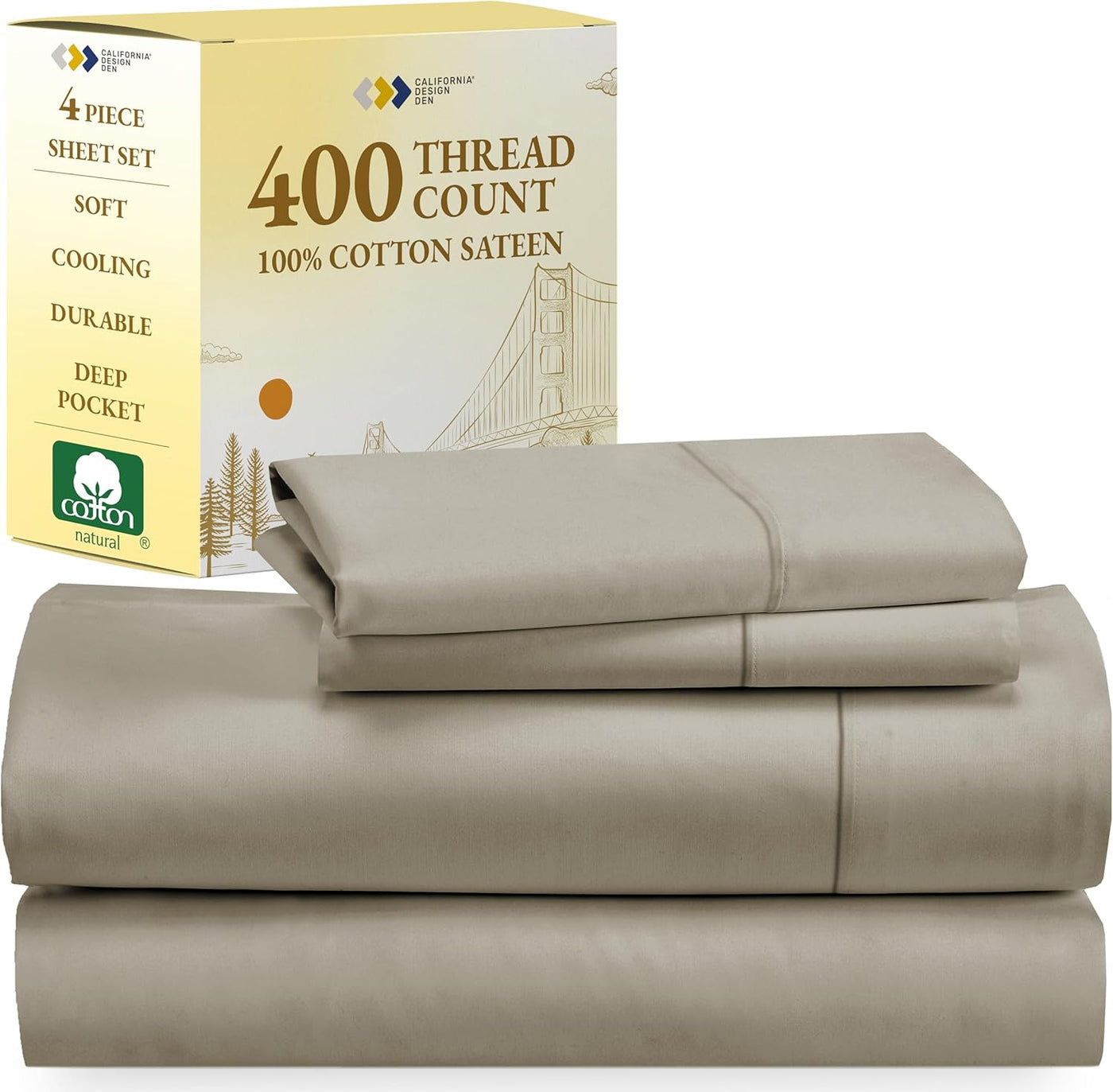Full Size White Bed Sheets – 400 TC Cotton Set