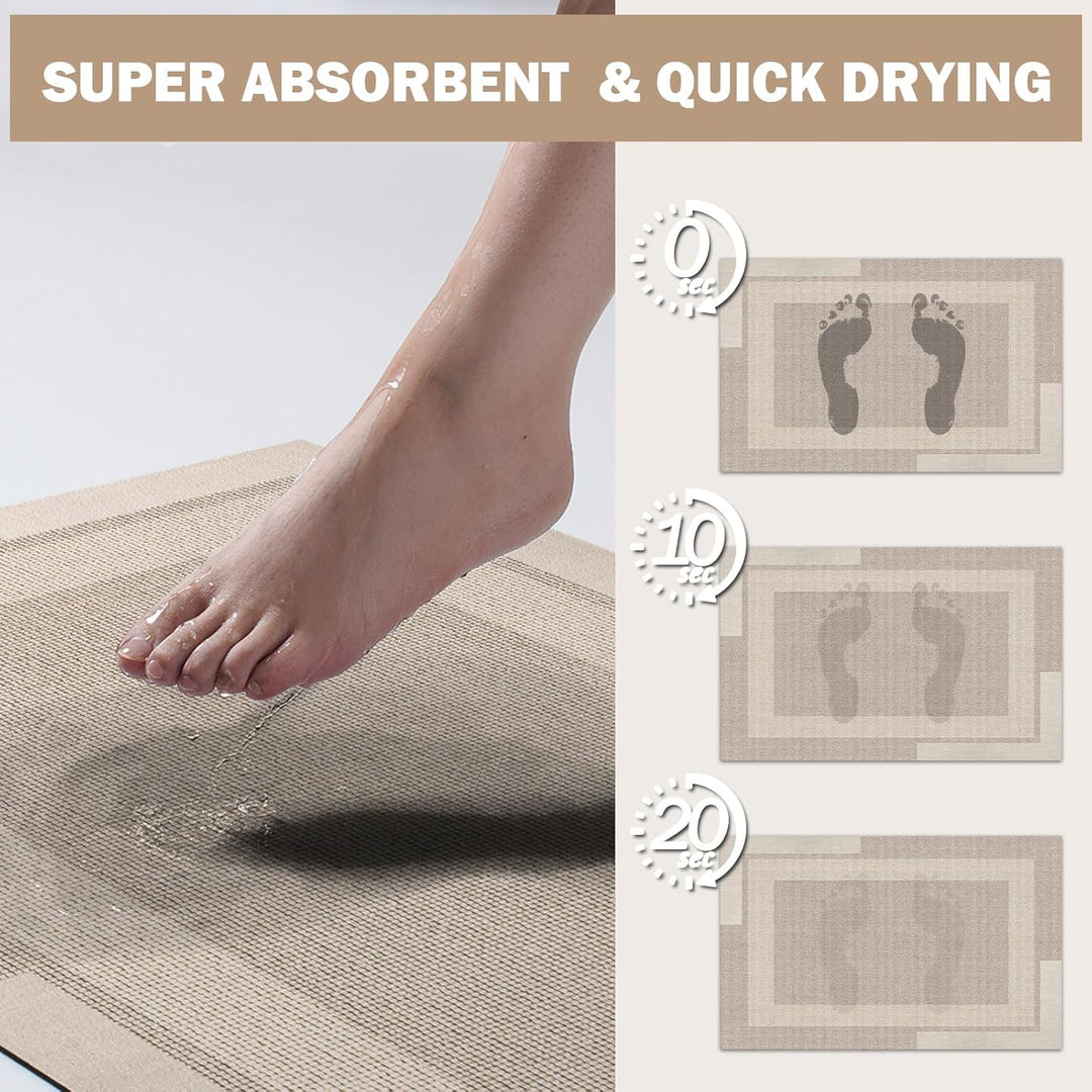 Beige Bath Mat – 16"x24" Thin Non-Slip Quick Dry