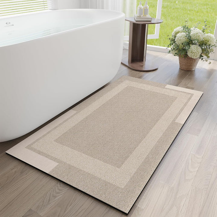Beige Bath Mat – 16"x24" Thin Non-Slip Quick Dry