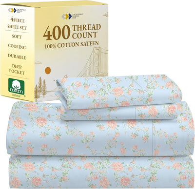 Full Size White Bed Sheets – 400 TC Cotton Set