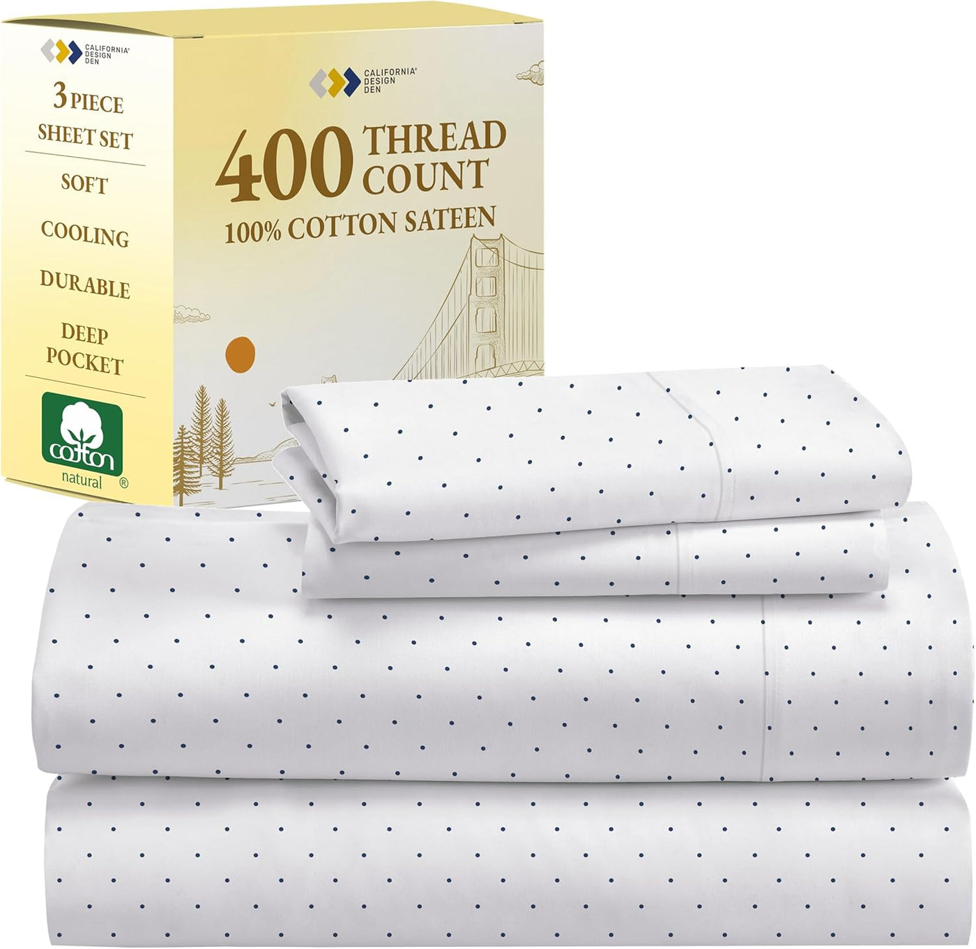 Full Size White Bed Sheets – 400 TC Cotton Set