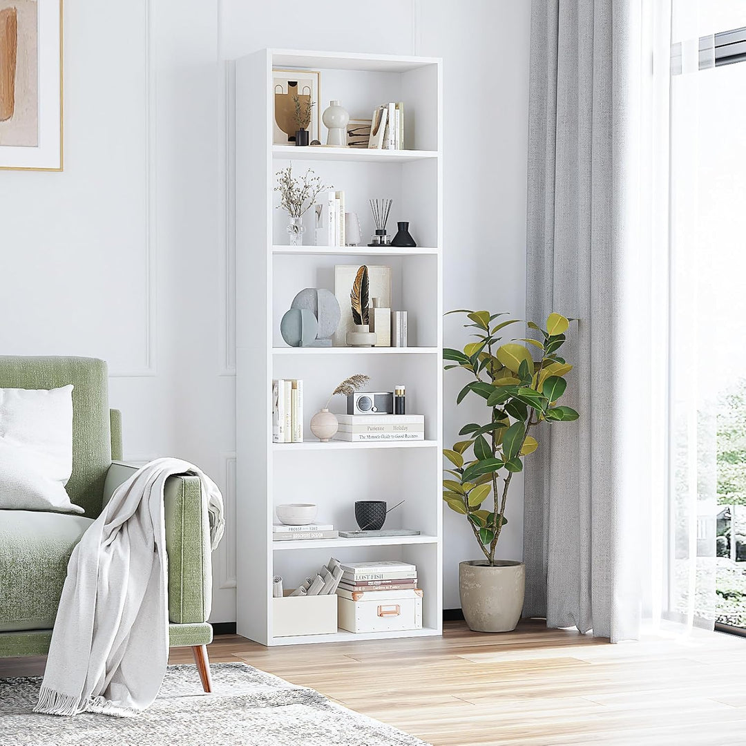 6-Tier Wooden Bookshelf – 71" Tall, White
