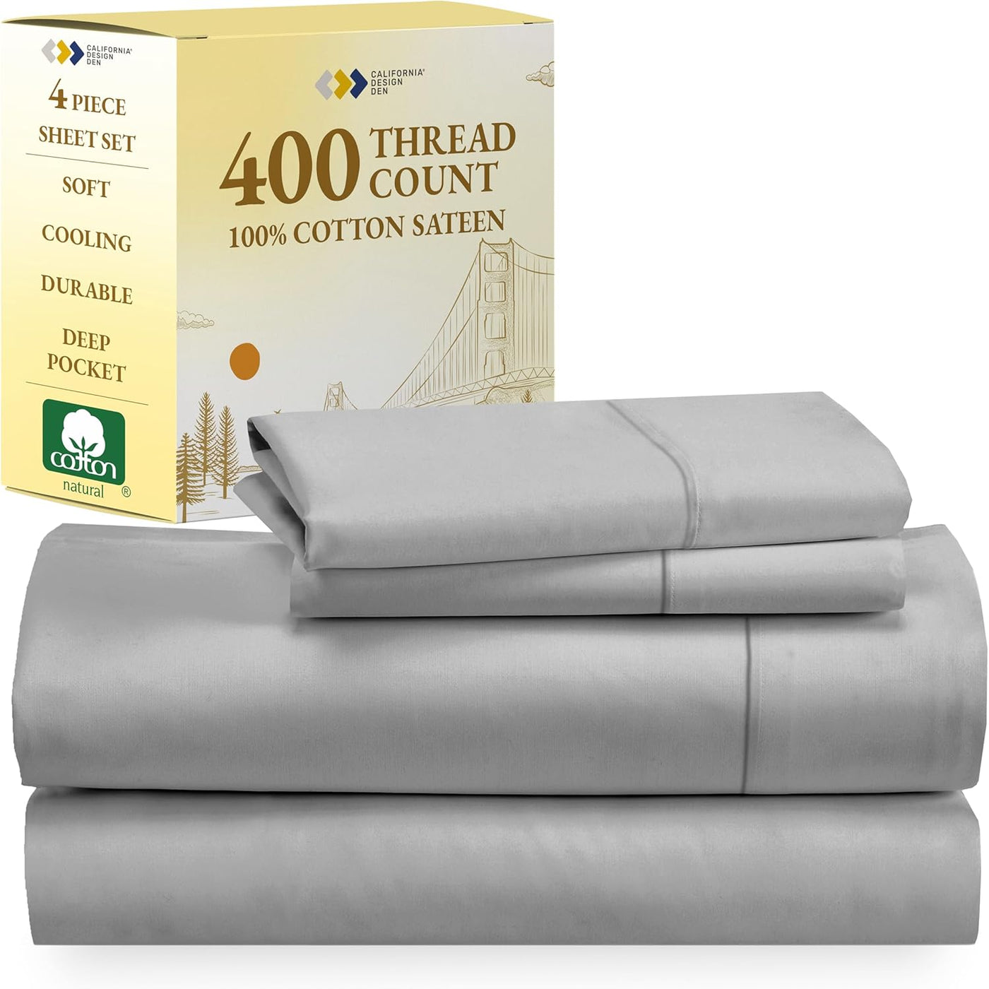 Full Size White Bed Sheets – 400 TC Cotton Set