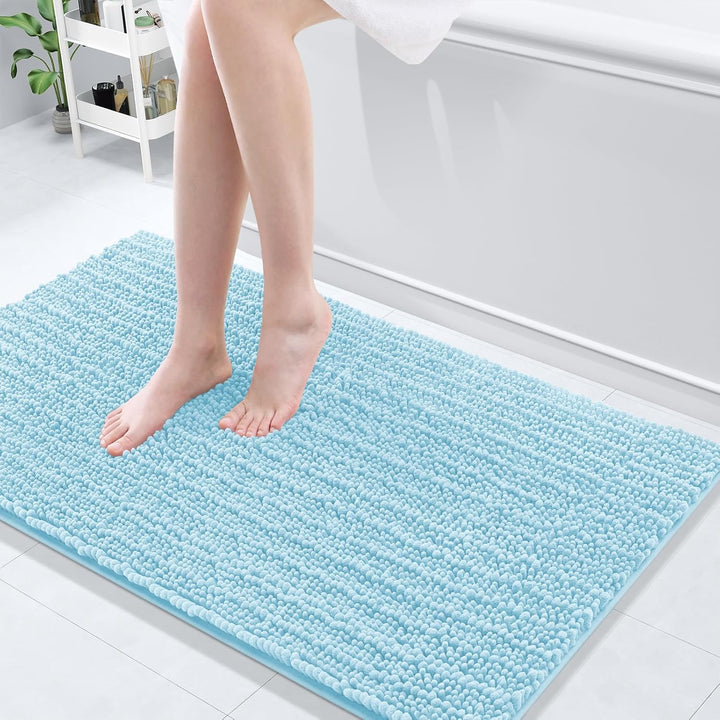 Ivory Chenille Bath Rug – 24"x16" Plush Non-Slip