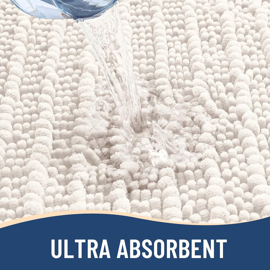 Ivory Chenille Bath Rug – 24"x16" Plush Non-Slip