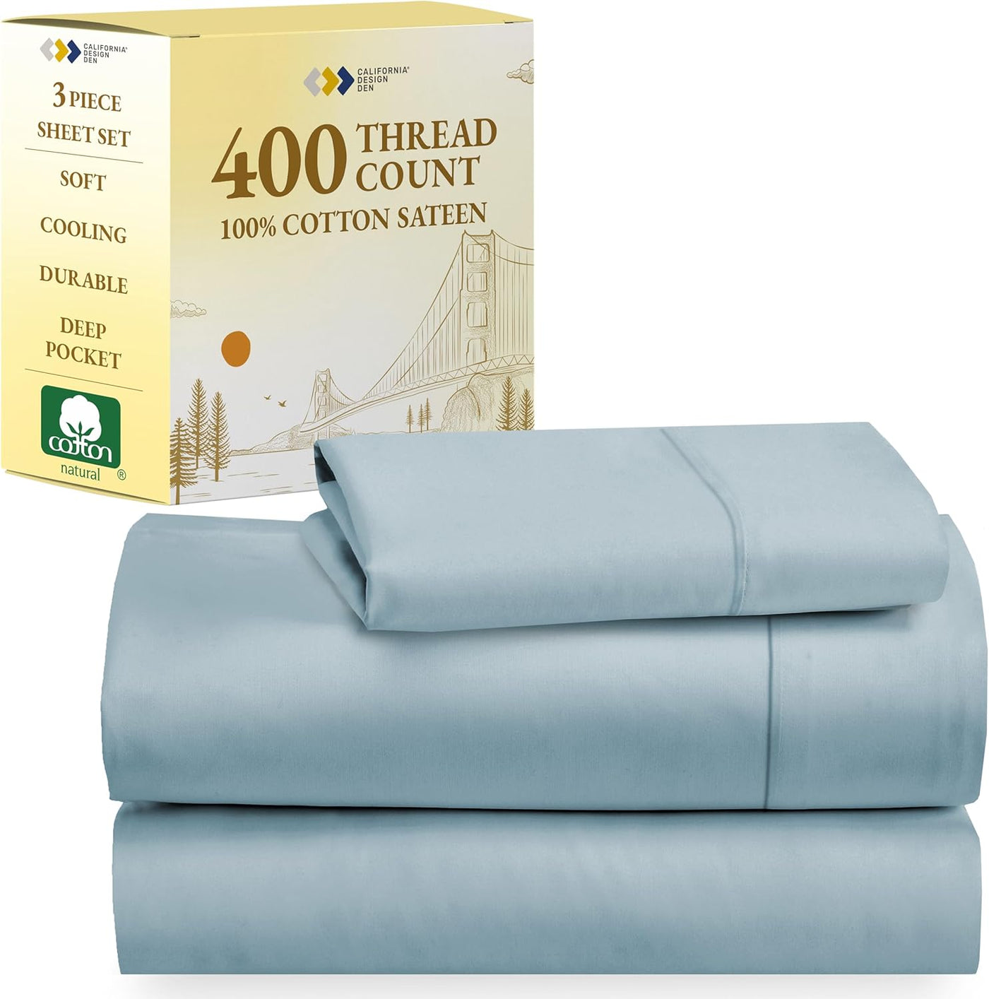Full Size White Bed Sheets – 400 TC Cotton Set