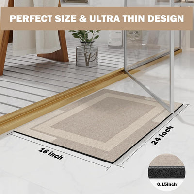 Beige Bath Mat – 16"x24" Thin Non-Slip Quick Dry