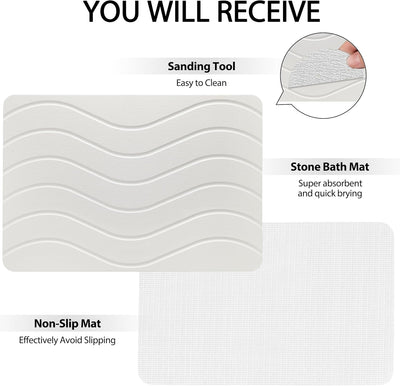 White Stone Bath Mat 23"x16" Quick Dry Non-Slip
