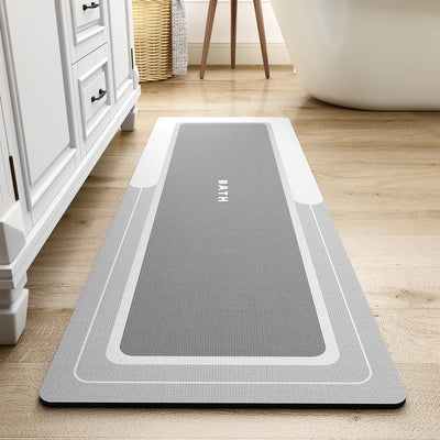 Grey Bath Mat – 17"x27" Thin Non-Slip Quick Dry