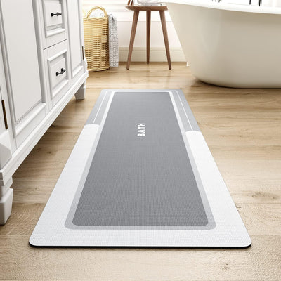 Grey Bath Mat – 17"x27" Thin Non-Slip Quick Dry
