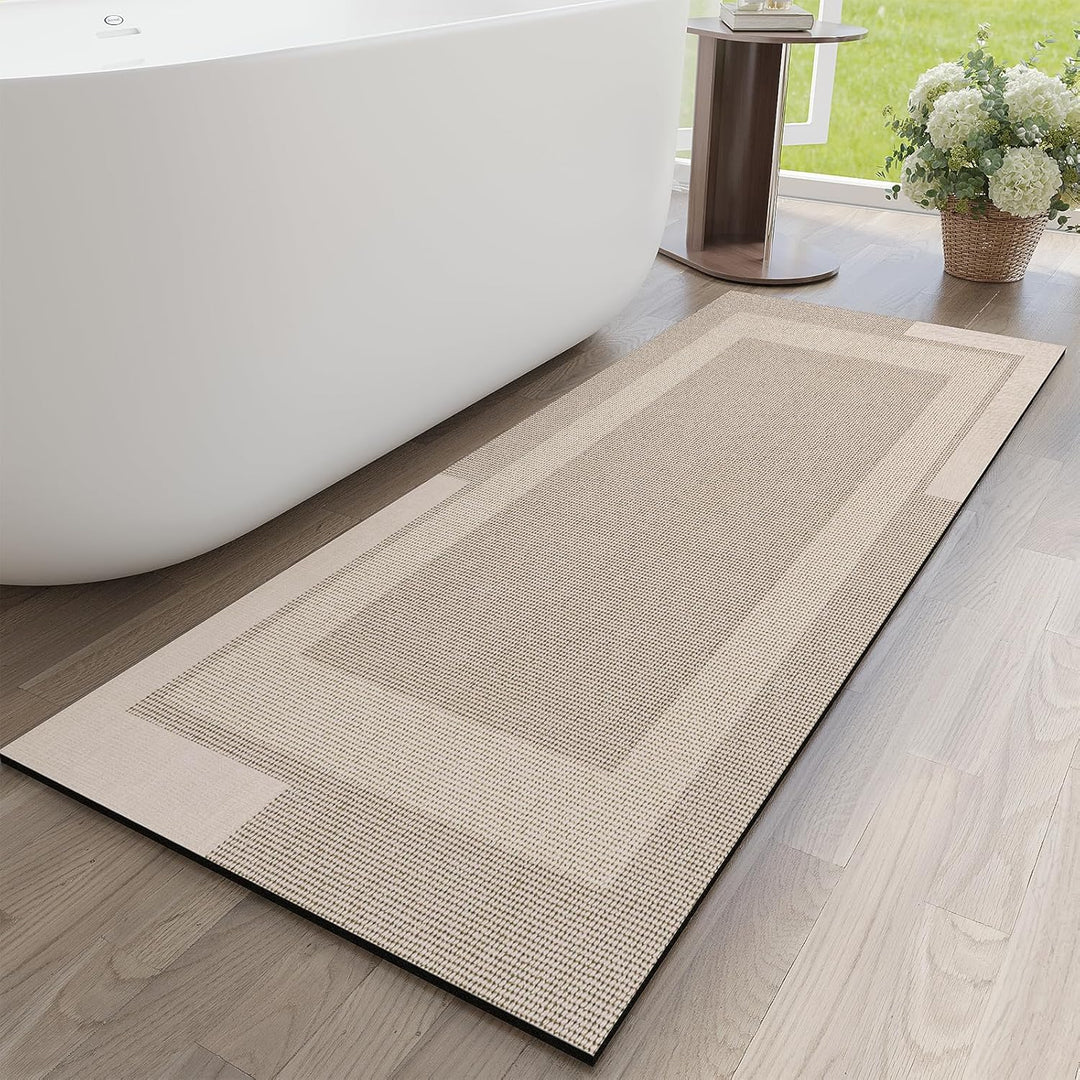 Beige Bath Mat – 16"x24" Thin Non-Slip Quick Dry