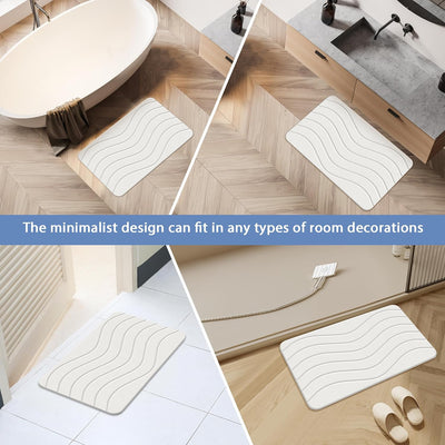 White Stone Bath Mat 23"x16" Quick Dry Non-Slip