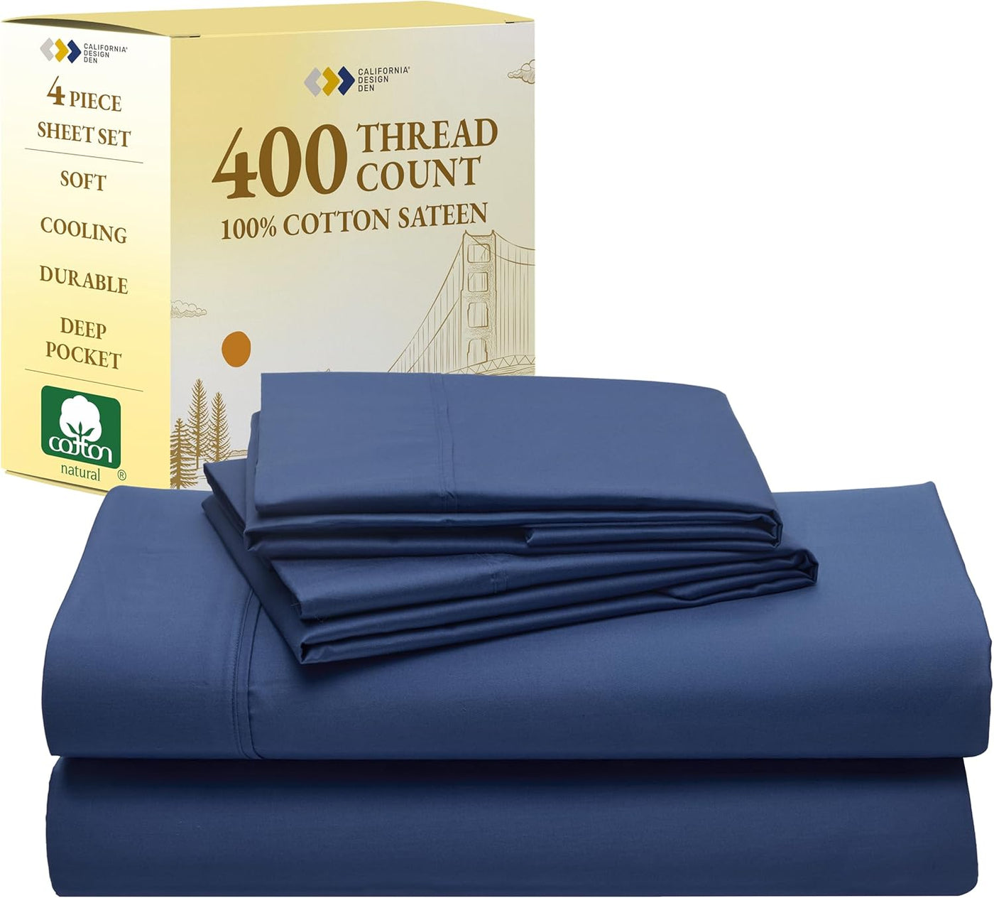Full Size White Bed Sheets – 400 TC Cotton Set