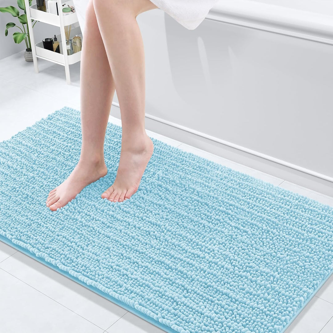 Ivory Chenille Bath Rug – 24"x16" Plush Non-Slip