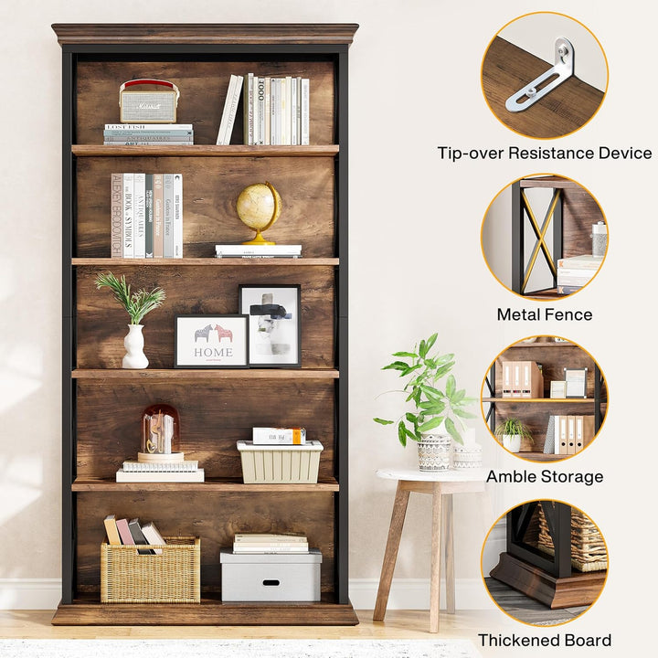 6-Tier Industrial Bookcase – 71" Tall