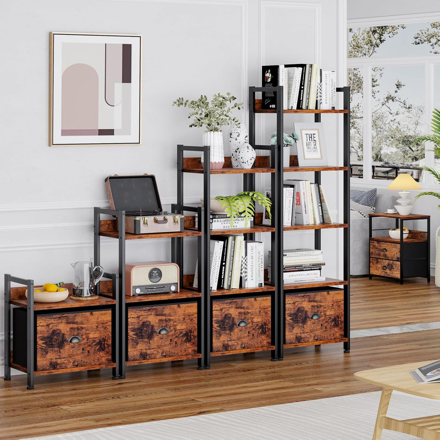 5-Tier Rustic Brown Bookshelf w/ Drawer