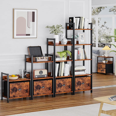 5-Tier Rustic Brown Bookshelf w/ Drawer