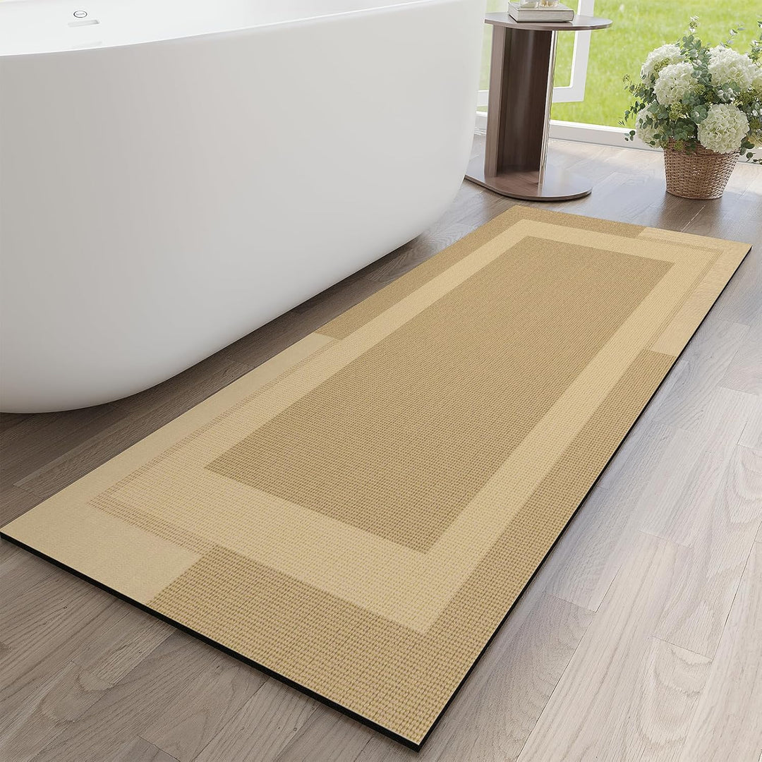 Beige Bath Mat – 16"x24" Thin Non-Slip Quick Dry