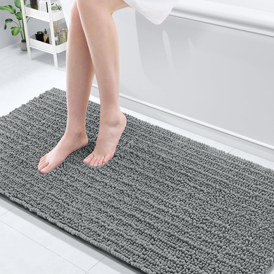 Ivory Chenille Bath Rug – 24"x16" Plush Non-Slip