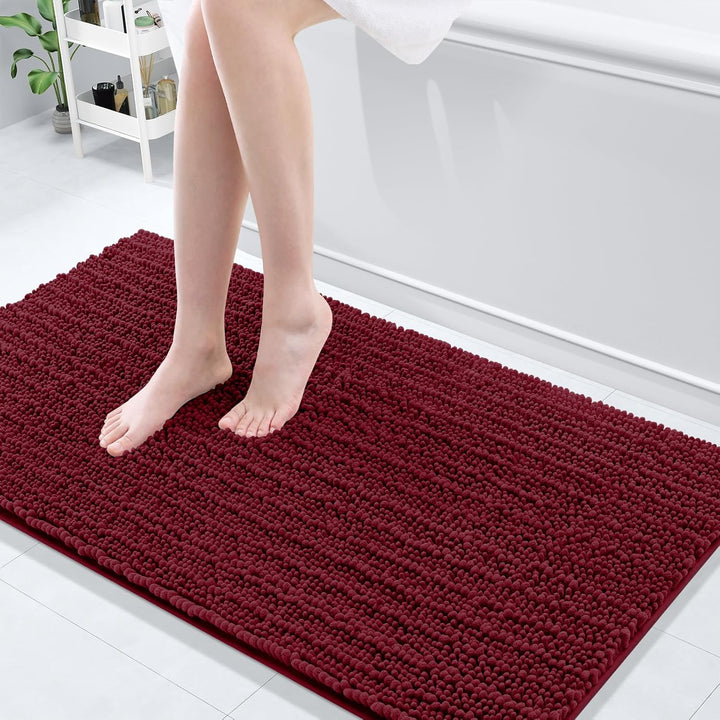 Ivory Chenille Bath Rug – 24"x16" Plush Non-Slip
