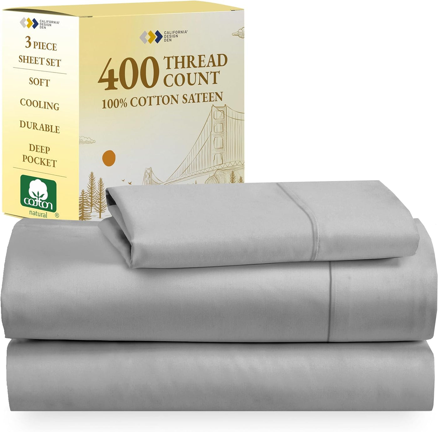 Full Size White Bed Sheets – 400 TC Cotton Set