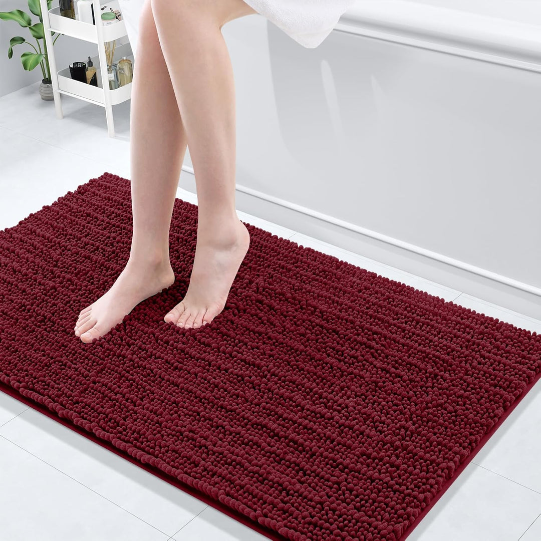 Ivory Chenille Bath Rug – 24"x16" Plush Non-Slip