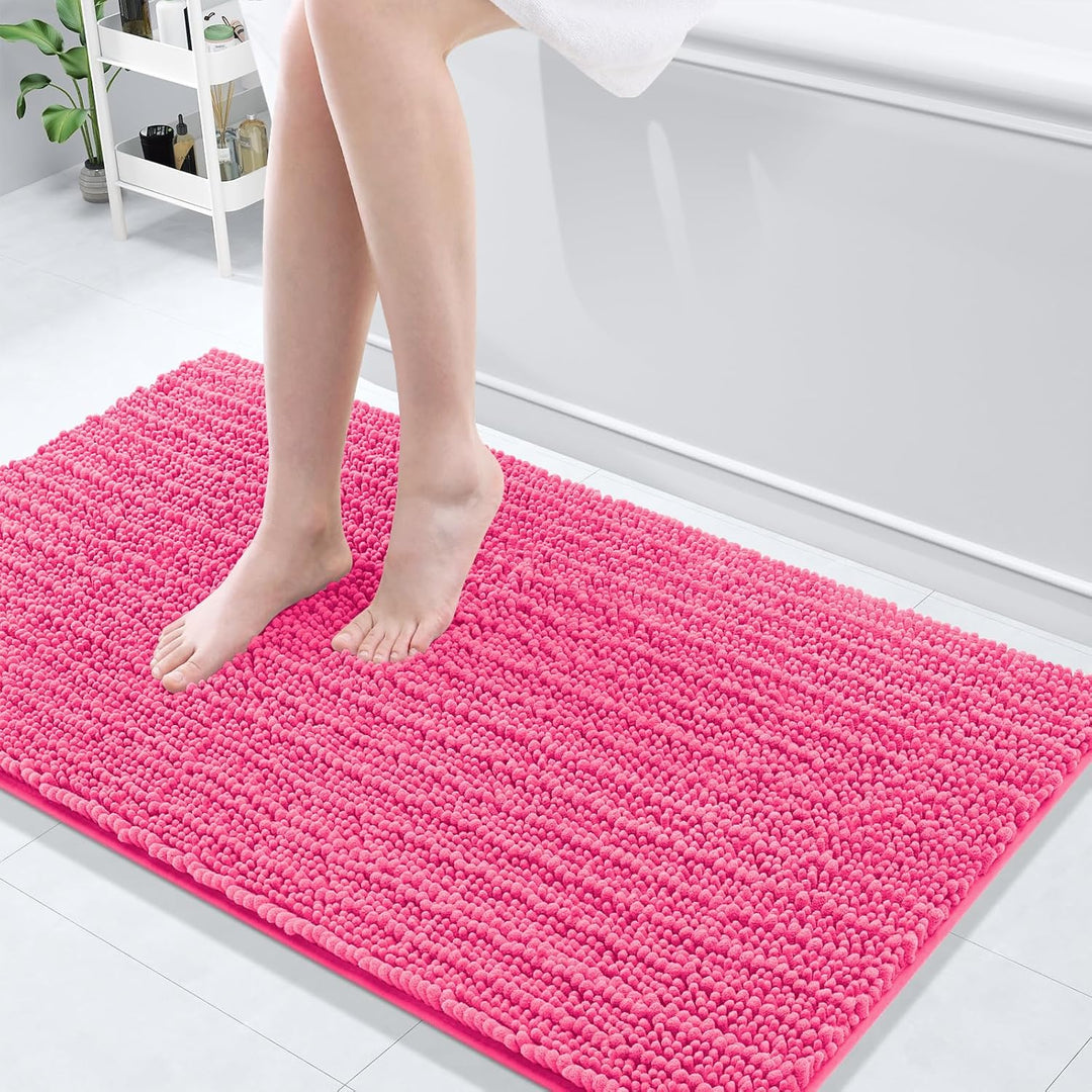 Ivory Chenille Bath Rug – 24"x16" Plush Non-Slip