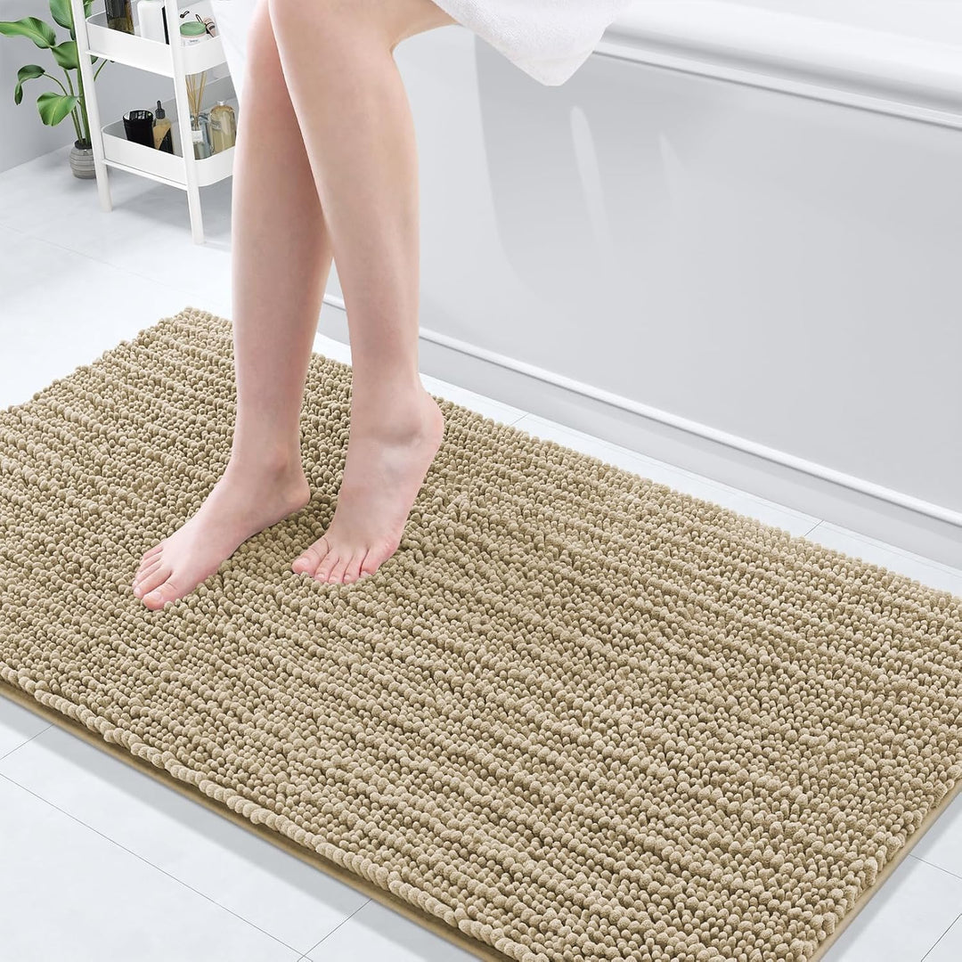 Ivory Chenille Bath Rug – 24"x16" Plush Non-Slip