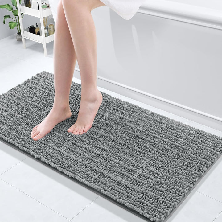 Ivory Chenille Bath Rug – 24"x16" Plush Non-Slip