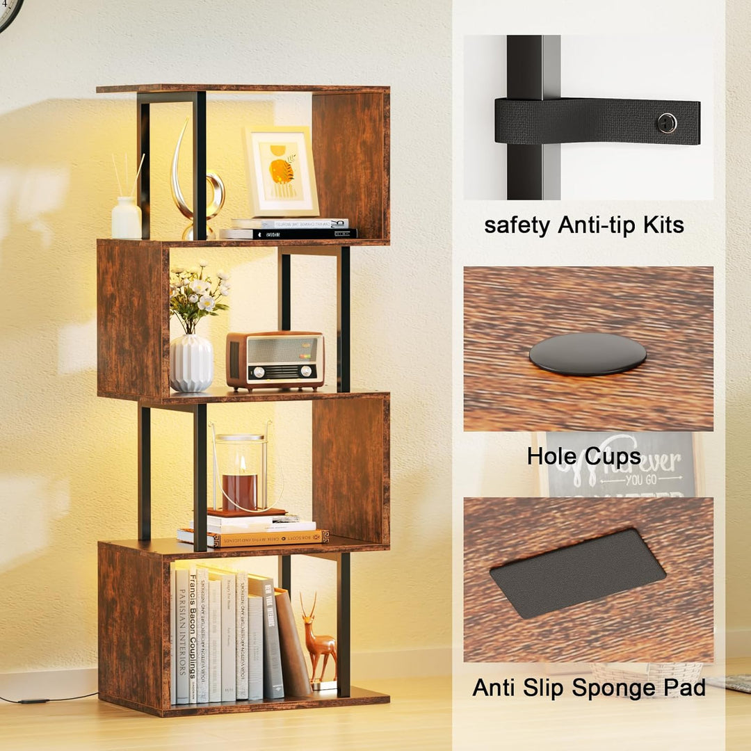 5-Tier Geometric Bookshelf w/ LED Light