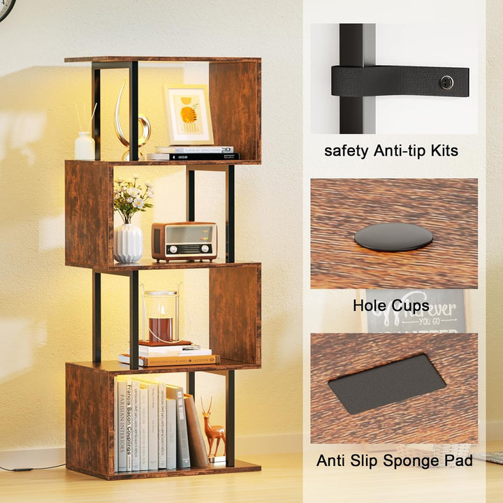 5-Tier Geometric Bookshelf w/ LED Light