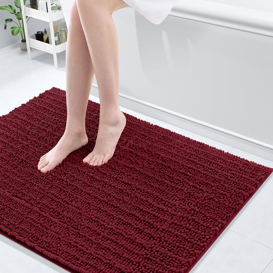 Ivory Chenille Bath Rug – 24"x16" Plush Non-Slip