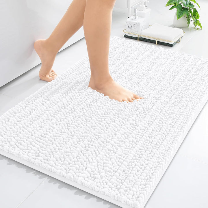 Ivory Chenille Bath Rug – 24"x16" Plush Non-Slip