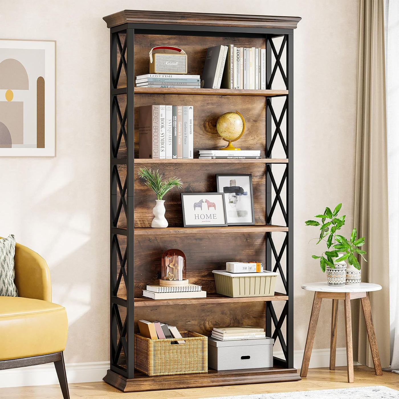 6-Tier Industrial Bookcase – 71" Tall