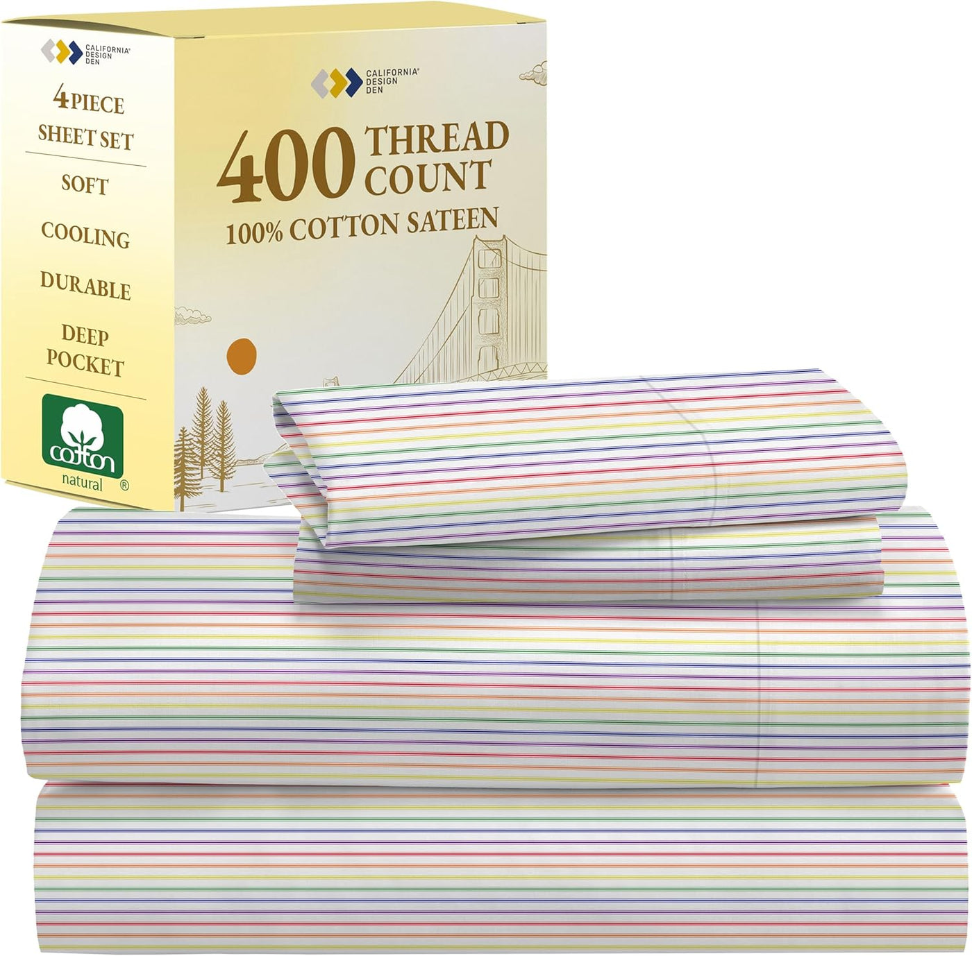 Full Size White Bed Sheets – 400 TC Cotton Set