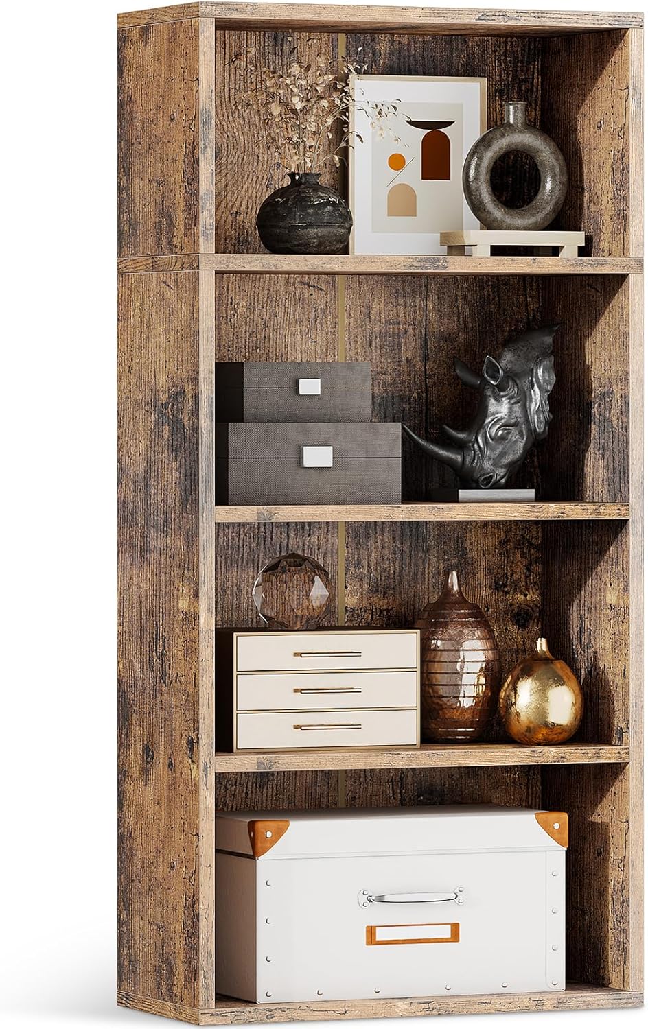 5-Tier Black Open Bookshelf – Tall Storage