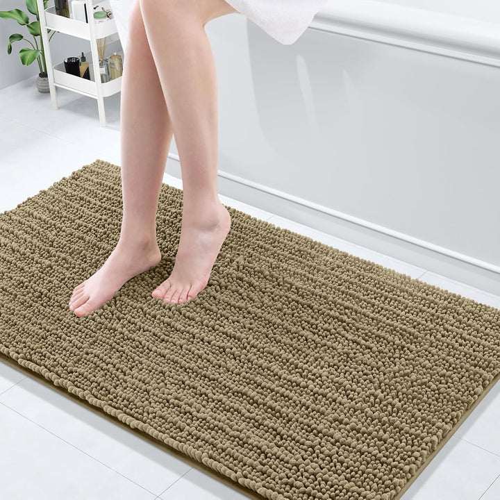 Ivory Chenille Bath Rug – 24"x16" Plush Non-Slip