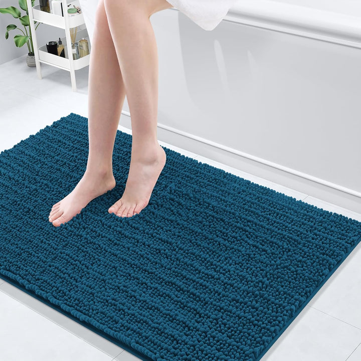 Ivory Chenille Bath Rug – 24"x16" Plush Non-Slip