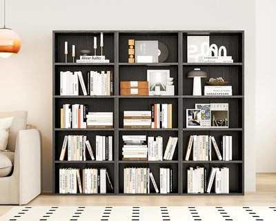 5-Tier Black Open Bookshelf – Tall Storage