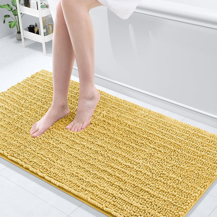 Ivory Chenille Bath Rug – 24"x16" Plush Non-Slip