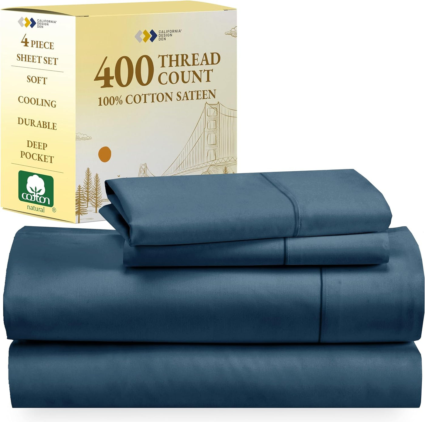 Full Size White Bed Sheets – 400 TC Cotton Set