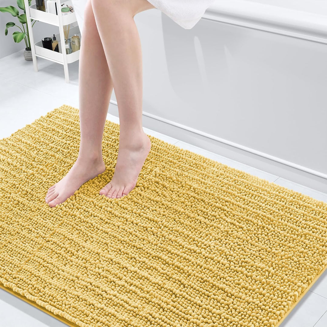 Ivory Chenille Bath Rug – 24"x16" Plush Non-Slip