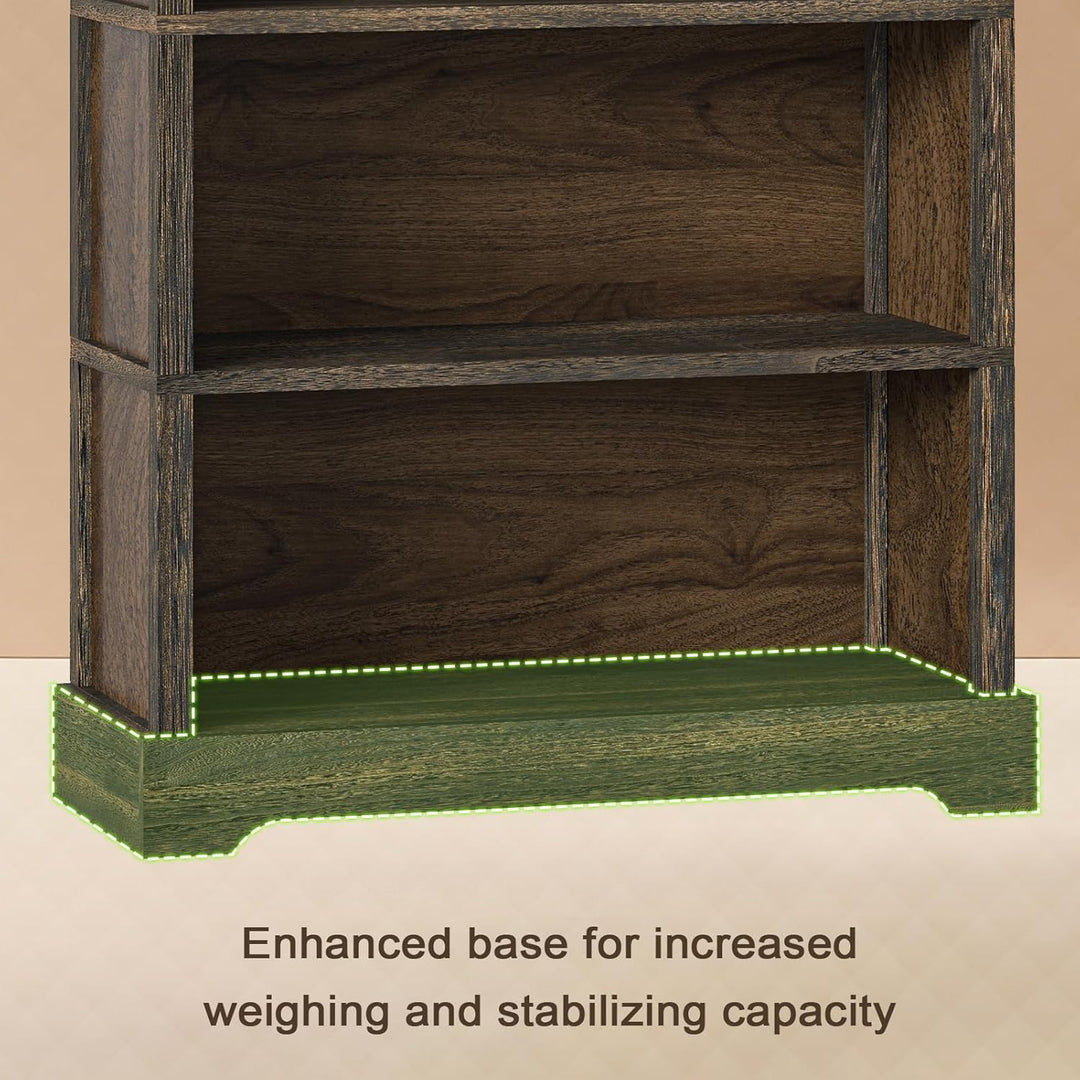 5-Shelf Rustic Brown Wooden Bookcase – 65"