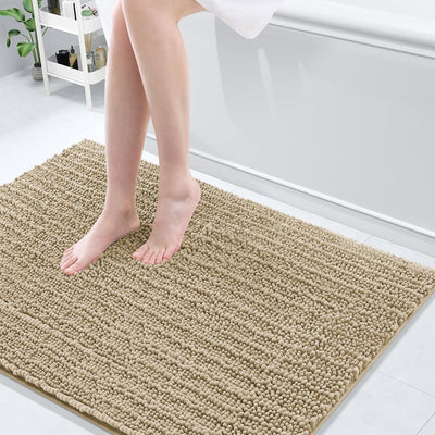 Ivory Chenille Bath Rug – 24"x16" Plush Non-Slip