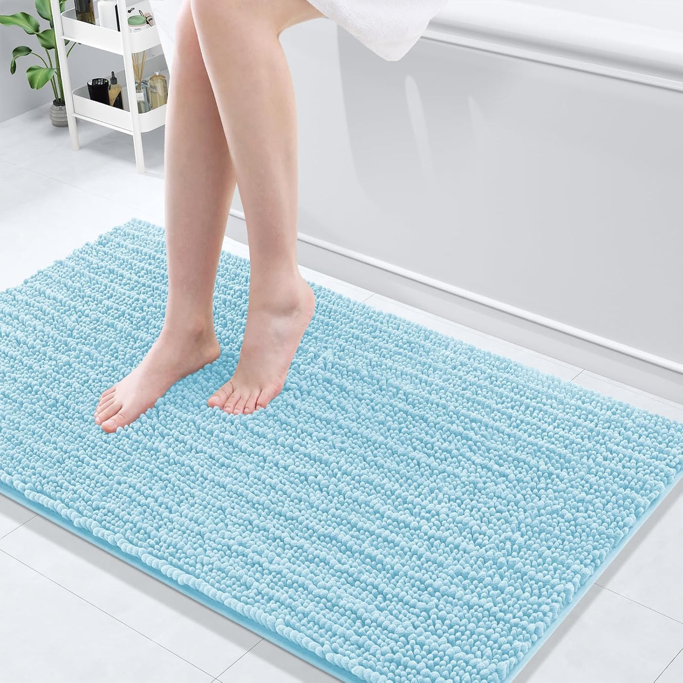 Ivory Chenille Bath Rug – 24"x16" Plush Non-Slip