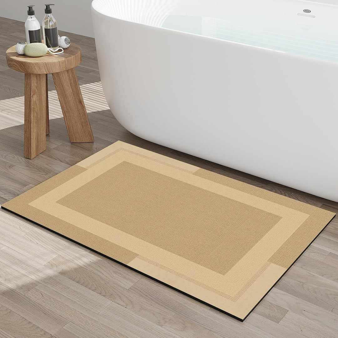 Beige Bath Mat – 16"x24" Thin Non-Slip Quick Dry